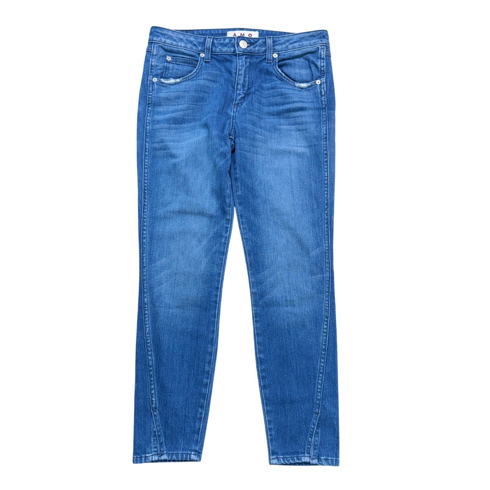 AMO Twist Something Blue Skinny Jeans Medium Wash Size 30 Made in USA Ankle Slit